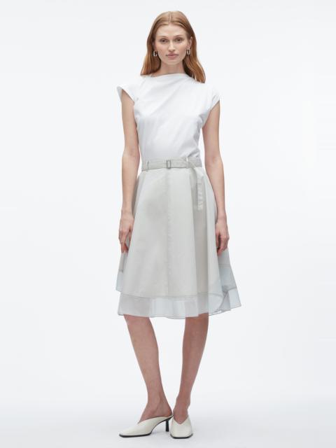 Belted Flounce Skirt with Chiffon Combo
