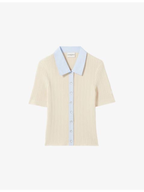 Ribbed Contrast-Trim Knitted Cardigan