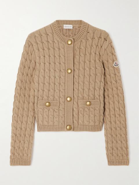 Appliquéd Cable-knit Cotton-blend Cardigan