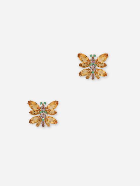 Spring earrings in yellow 18kt gold with citrine butterflies