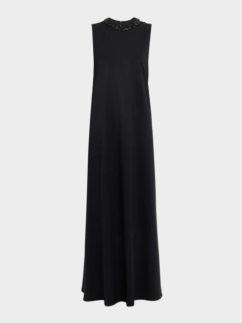 Capitol Dress with Crystal Collar in Silk Finish Twill