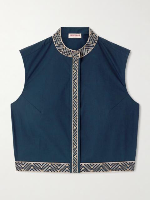 Andorra Iris Cropped Embroidered Cotton-blend Poplin Top