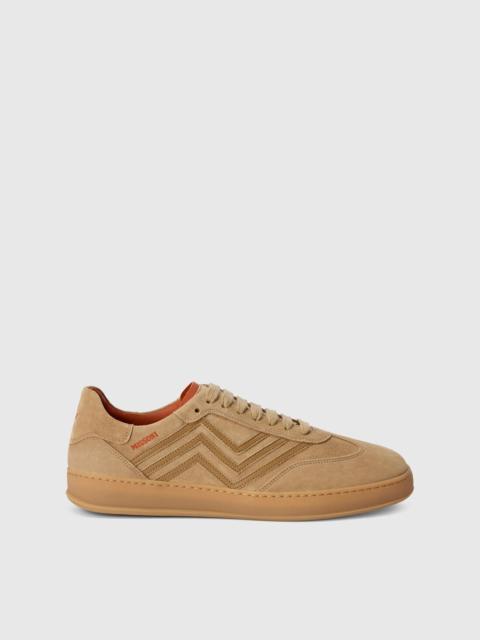 Suede sneakers with zigzag appliqués and logo