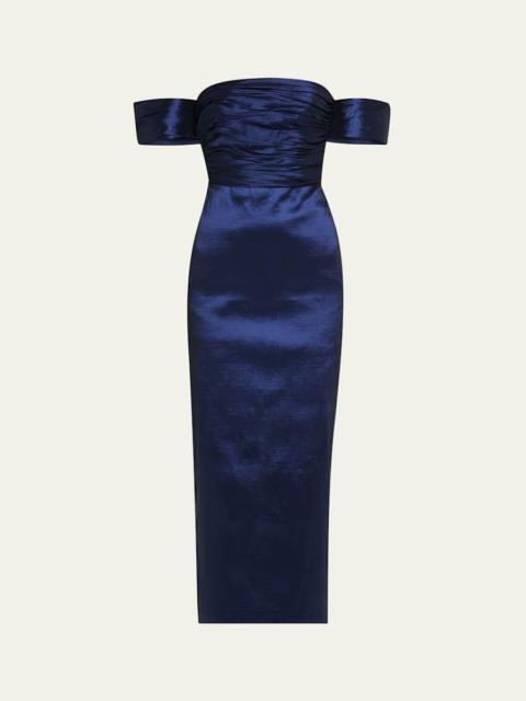 Adele Ruched Taffeta Midi Dress