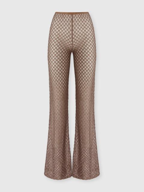 Cover-up trousers in lamé viscose with spiderweb pattern