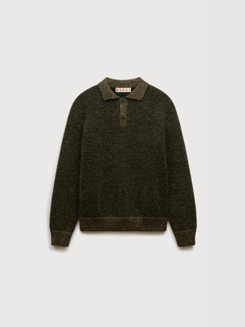 BLACK WOOL POLO SWEATER WITH LUREX DETAILING