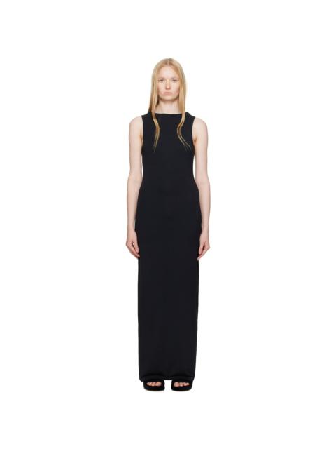 Black Smooth Layers Long Boat Neck Maxi Dress