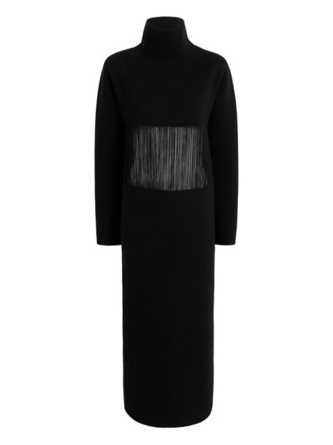 fringed turtleneck midi dress
