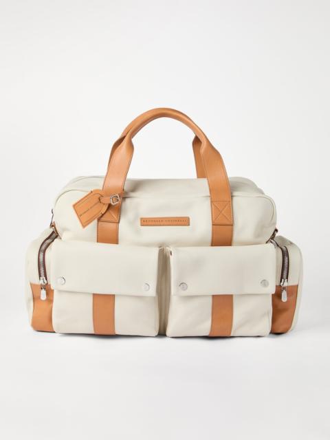 Grained calfskin and cowhide leisure bag