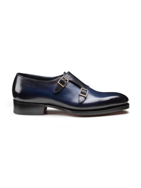 Men's blue leather Uniqua Meraviglia Collection double-buckle shoe