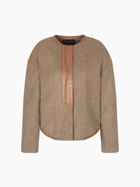 SINGLE-BREASTED JACKET IN VIRGIN WOOL AND CASHMERE WITH LEATHER DETAILS