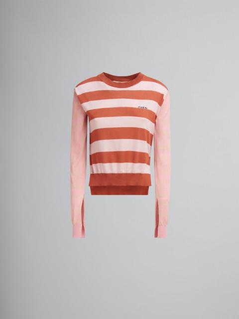 PINK CONTRAST-STRIPE LIGHT COTTON CREW-NECK