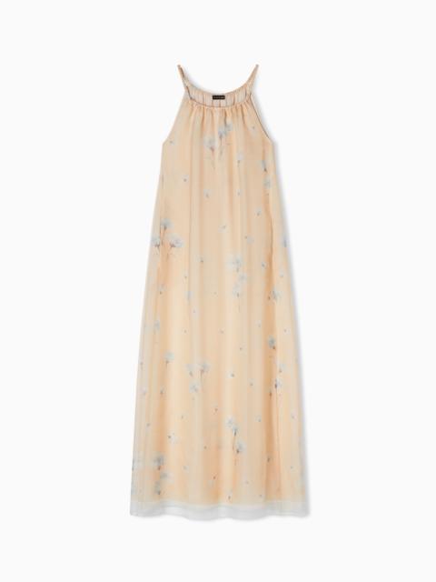 LONG DRESS IN SILK ORGANZA WITH FLORAL SCARF PRINT