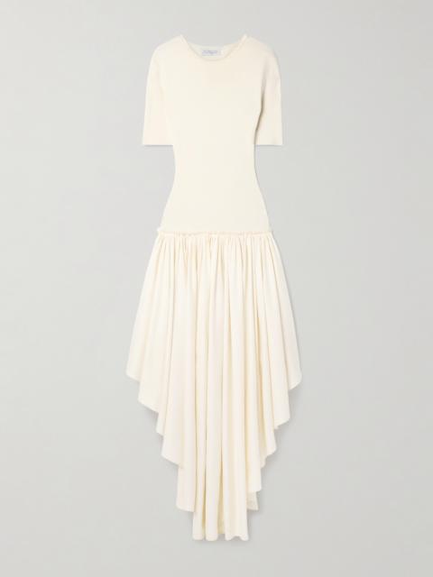 Sirona Paneled Gathered Wool, Silk And Linen-blend Twill And Silk-jersey Maxi Dress