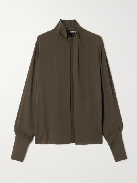 Cutout Draped Pleated Silk-georgette Blouse