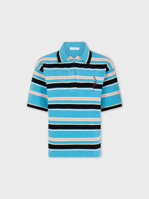 POLO IN STRIPED BLUE, BLACK AND ORANGE TERRY COTTON KNIT