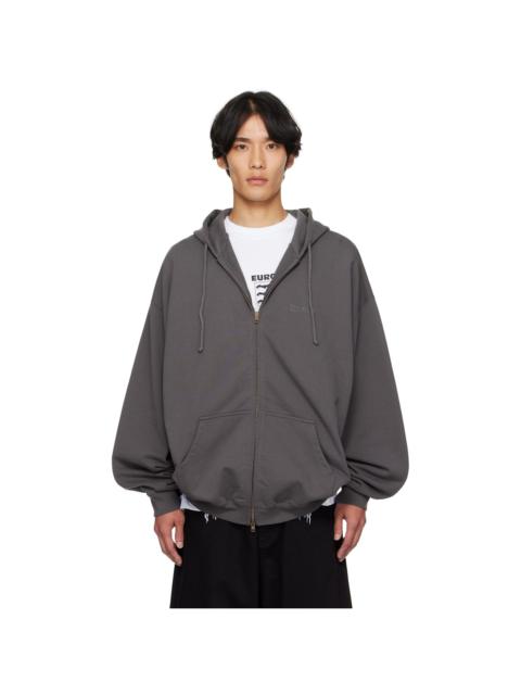 Gray Boxing Logo Oversized Zip-Up Hoodie