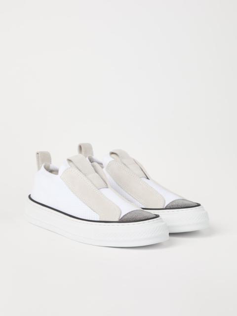 Knit and suede slip-on sneakers with precious toe