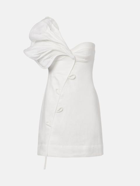 Floral-appliqué linen minidress