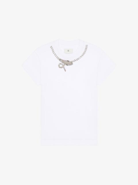 SLIM FIT T-SHIRT IN COTTON WITH CRYSTALS SNAKE