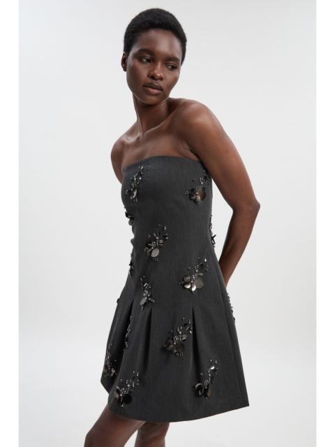 Cluster Sequin & Crystal  Embellished Bandeau Tailored Mini Dress