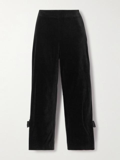Quincy Cropped Bow-detailed Satin-trimmed Cotton-velvet Slim-leg Pants