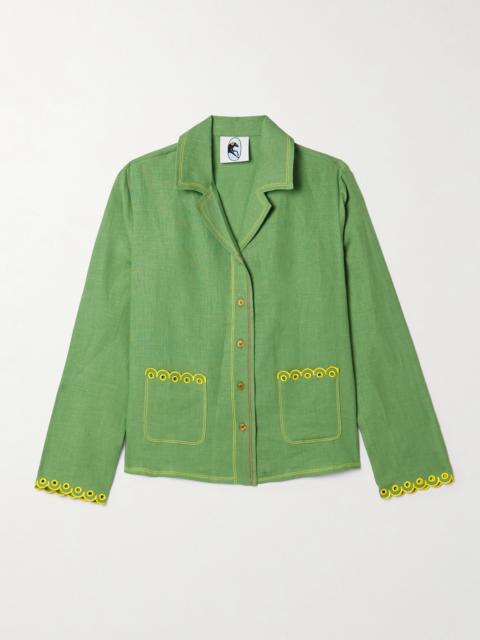 Petra Embroidered Linen Pajama Shirt