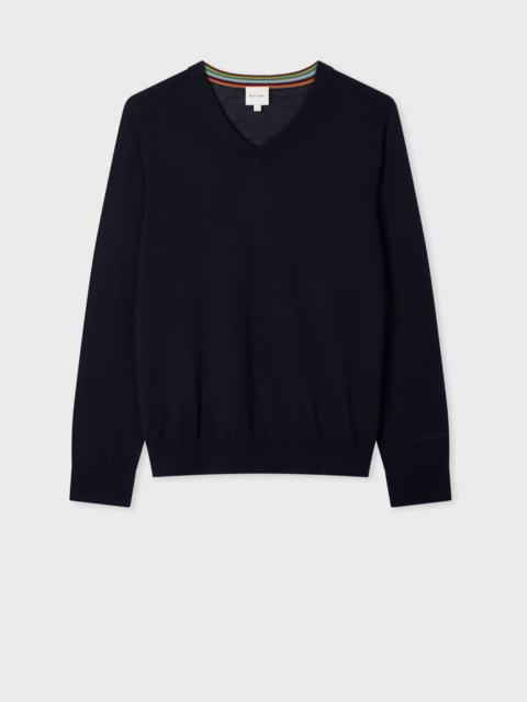 Navy Merino Wool V-Neck Sweater