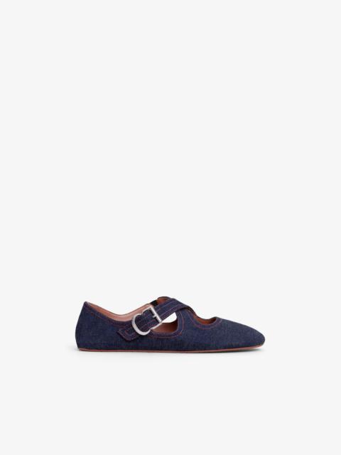 CRISS CROSS BALET FLATS IN DENIM