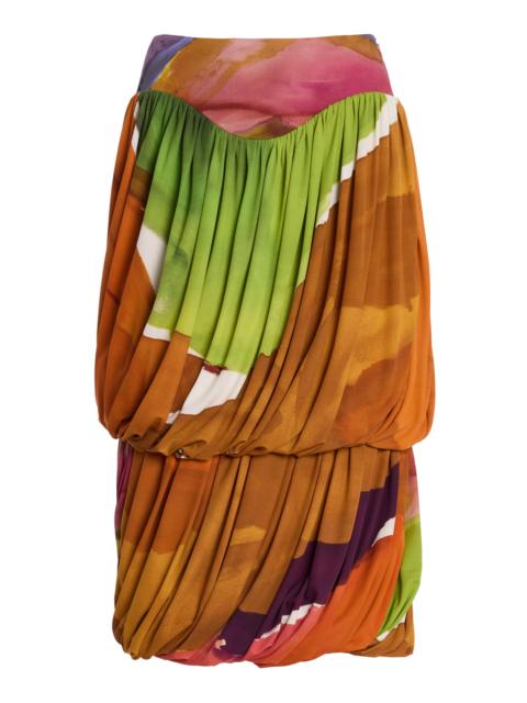 Reis Draped Bubble Midi Skirt orange