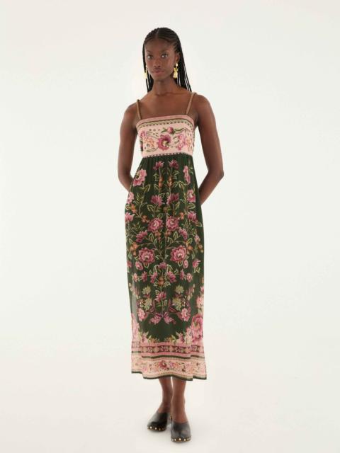 Green Flowering Garden Tree Sleveeless Midi Dress