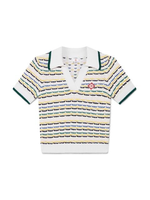 Cotton Tuck Stitch Cropped Polo Shirt