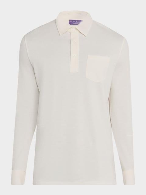 Men's Cotton and Cashmere Long-Sleeve Pocket Polo Shirt