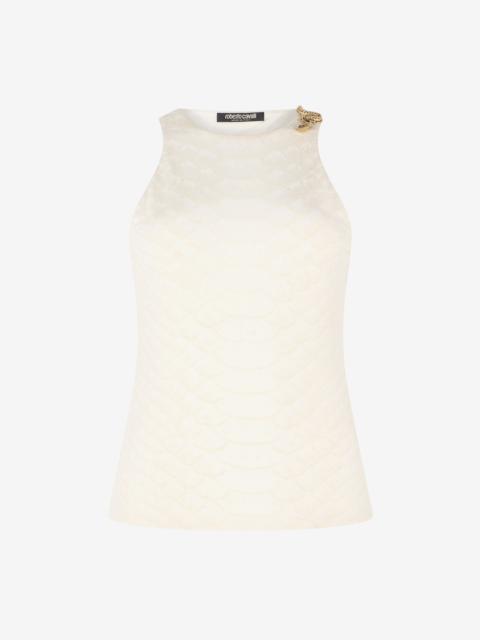 White Sleeveless Top with Snake and Scale Print