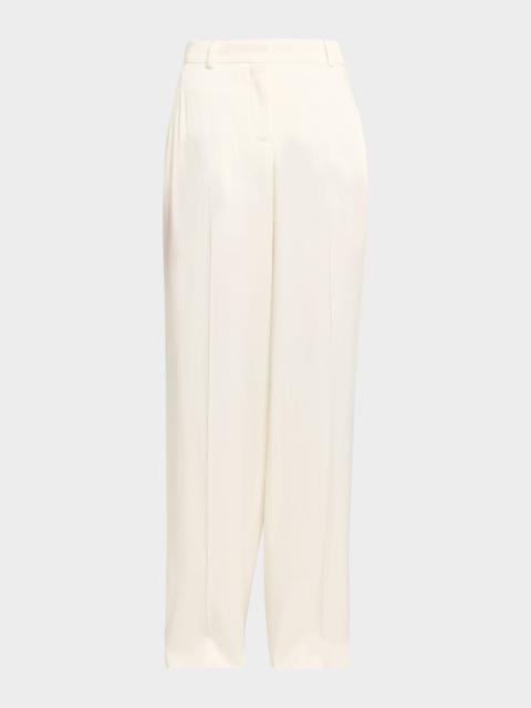 Dropped-Waist Satin Straight-Leg Trousers