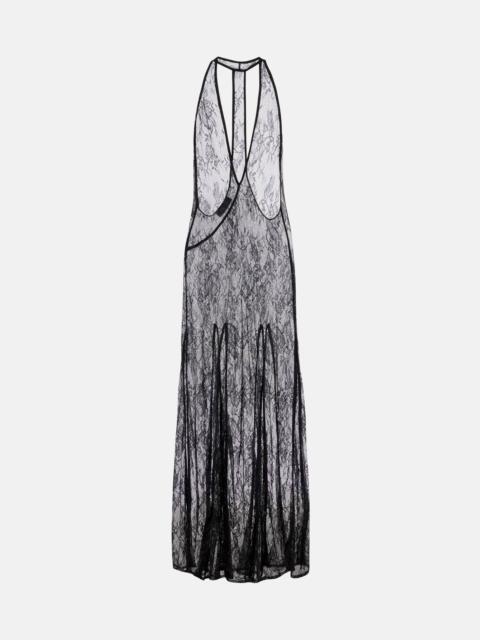 Sheer open-back lace maxi dress