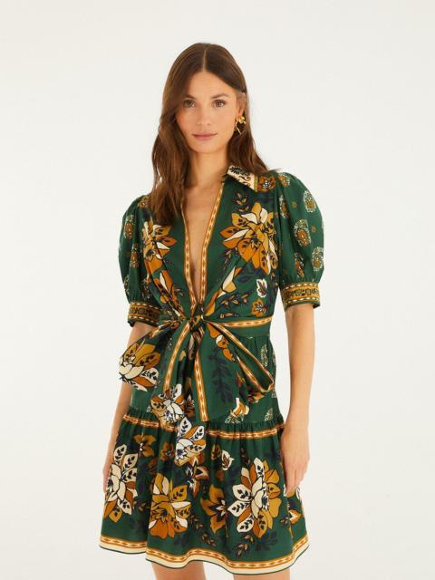 Green Ayla Short Puff Sleeve Organic Cotton Mini Dress