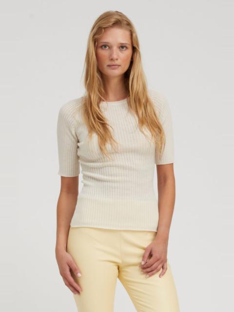 IVORY CASHMERE MID SLEEVE CREWNECK