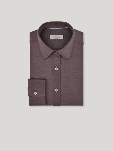IMPECCABILE CASUAL REGULAR FIT SHIRT IN MAUVE BROWN WOOL JERSEY