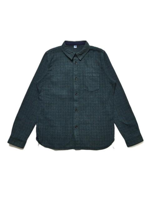 2235-GR Cotton Tweed Over Dye Shirt - Green Check Indigo