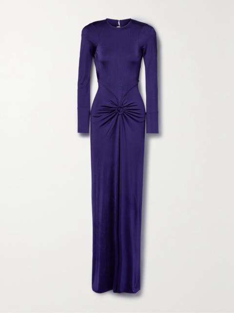 Open-back Gathered Stretch-satin Jersey Gown