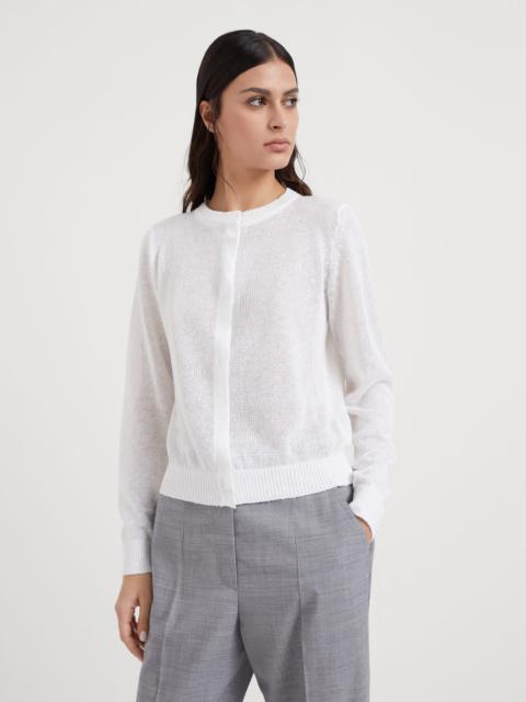 Linen and silk Diamond yarn cardigan with monili