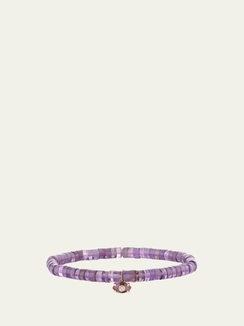 14K Gold Diamond Carved Amethyst Eye on Heishi Bracelet