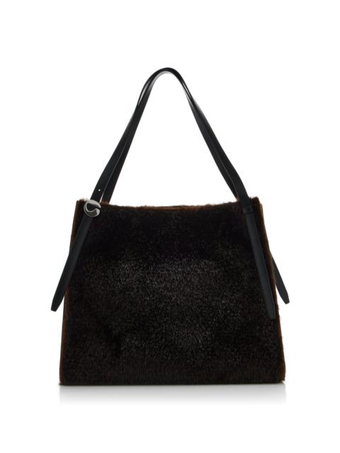 Belt Faux Fur Tote Bag brown