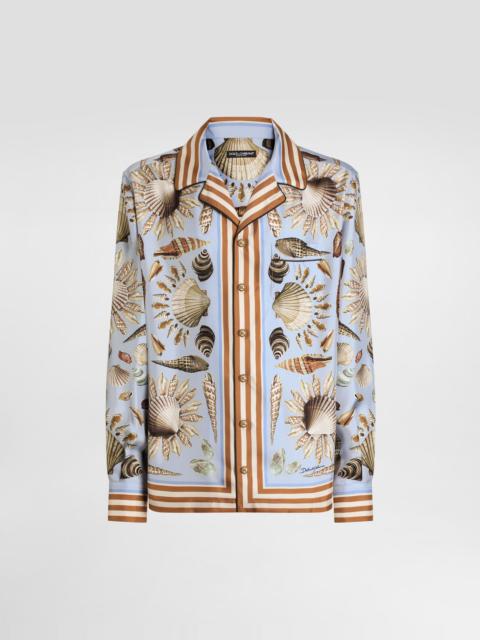 Shell-print silk twill vanity shirt