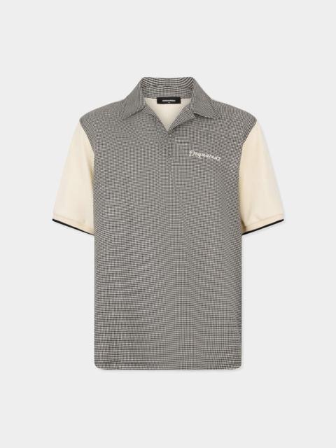 VIRGIN WOOL LINEN PIED DE POULE POLO