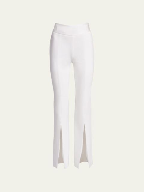 Satin-Combo Front-Slit Pants