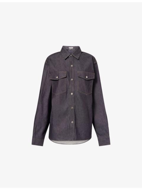 Patch-Pocket Oversized Denim Shirt