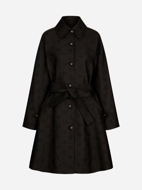 Belted jacquard coat with DG logo