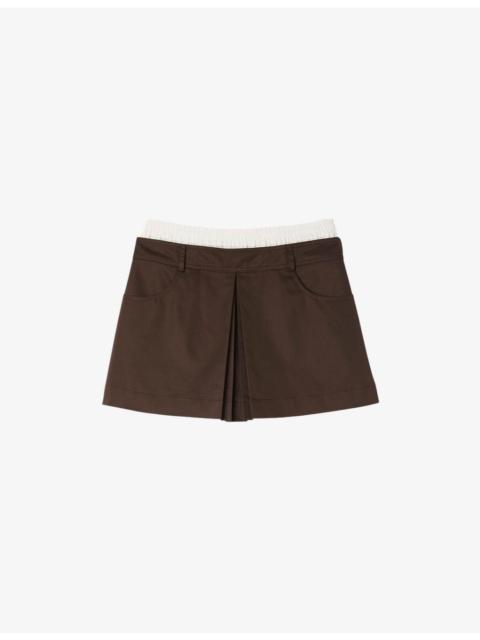 Tie-Waist Side-Pocket Cotton-Blend Skort